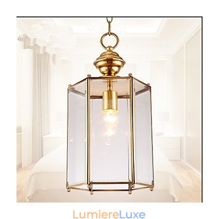 Suspension Country américaine de petite taille, tout en cuivre et verre simple Suspension Country américaine de petite taille, tout en cuivre et verre simple