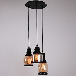 Suspension minimaliste artistique à 3 lumières avec abat-jour en verre antique