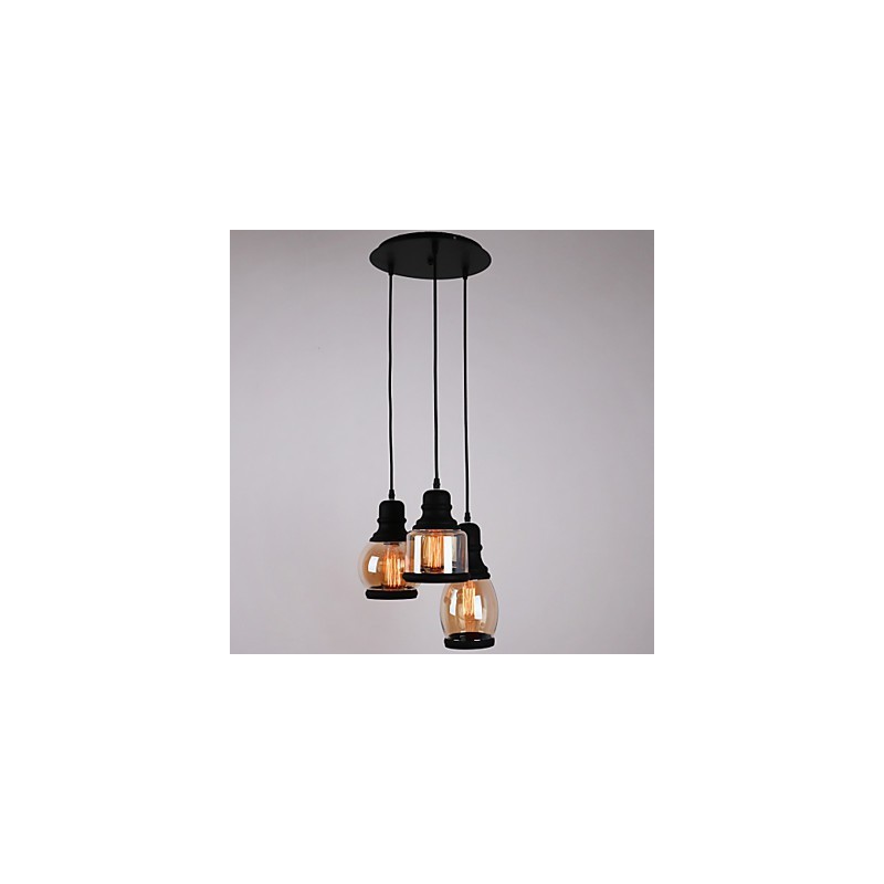 Suspension minimaliste artistique à 3 lumières avec abat-jour en verre antique