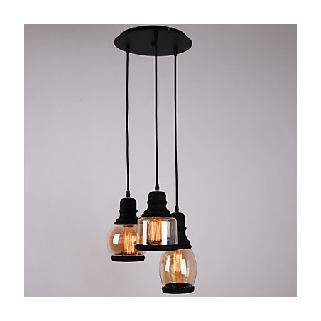 Suspension minimaliste artistique à 3 lumières avec abat-jour en verre antique Suspension minimaliste artistique à 3 lumières avec abat-jour en verre antique