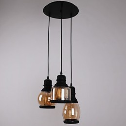 Suspension minimaliste artistique à 3 lumières avec abat-jour en verre antique