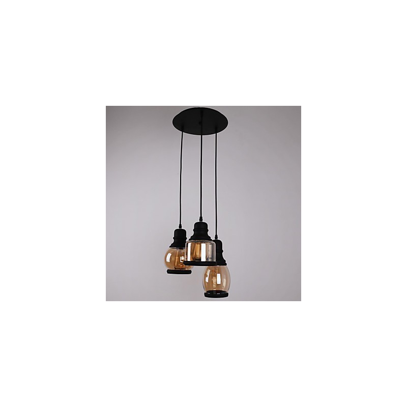 Suspension minimaliste artistique à 3 lumières avec abat-jour en verre antique