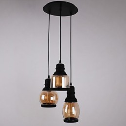 Suspension minimaliste artistique à 3 lumières avec abat-jour en verre antique