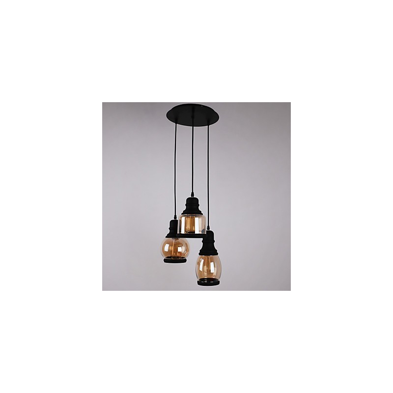 Suspension minimaliste artistique à 3 lumières avec abat-jour en verre antique