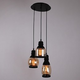 Suspension minimaliste artistique à 3 lumières avec abat-jour en verre antique