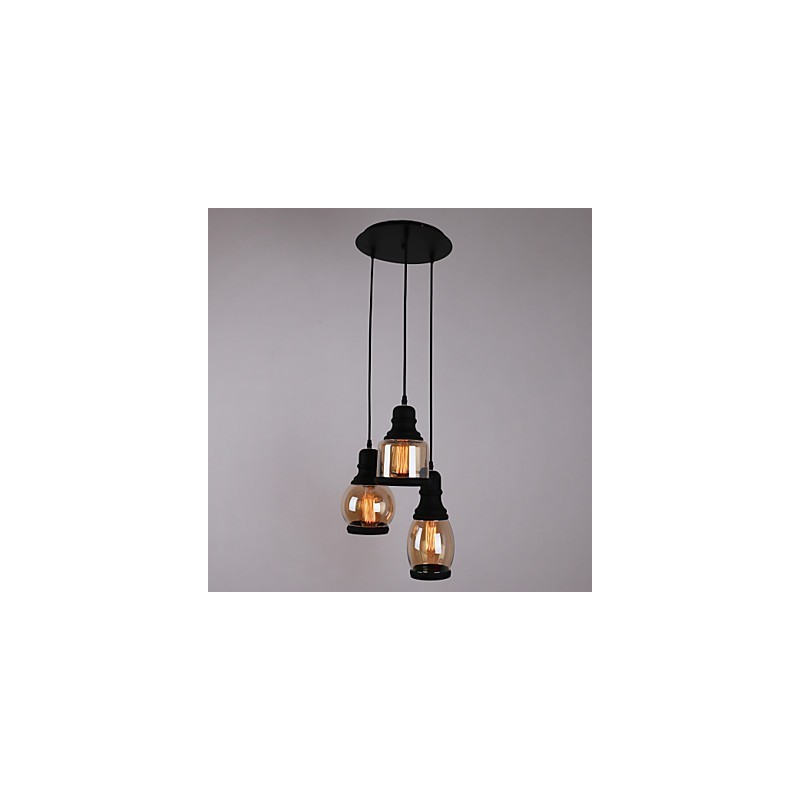 Suspension minimaliste artistique à 3 lumières avec abat-jour en verre antique