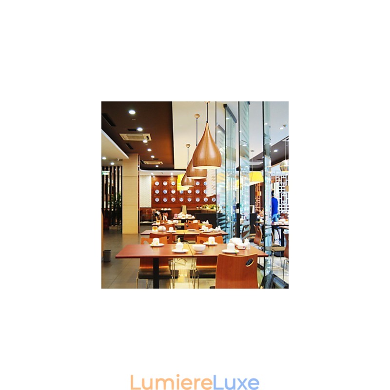 Lampe suspendue rétro en métal grain de bois pour café