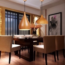 Lampe suspendue rétro en métal grain de bois pour café
