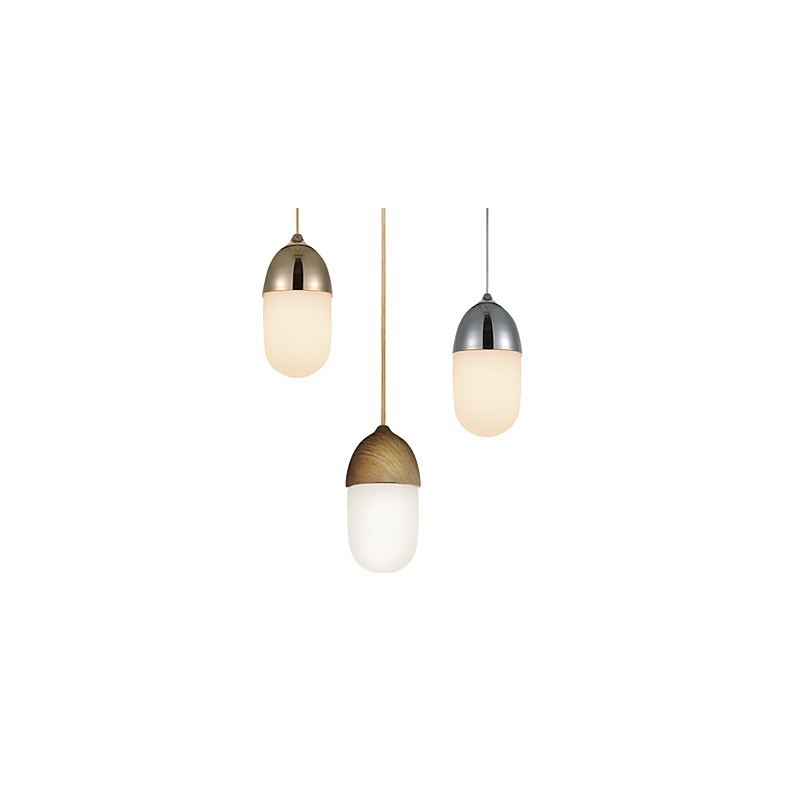 Mini lampe suspendue en forme de gland, 1 lumière, moderne et simple, finition chromée dorée, couleur bois, acier au carbone et verre.