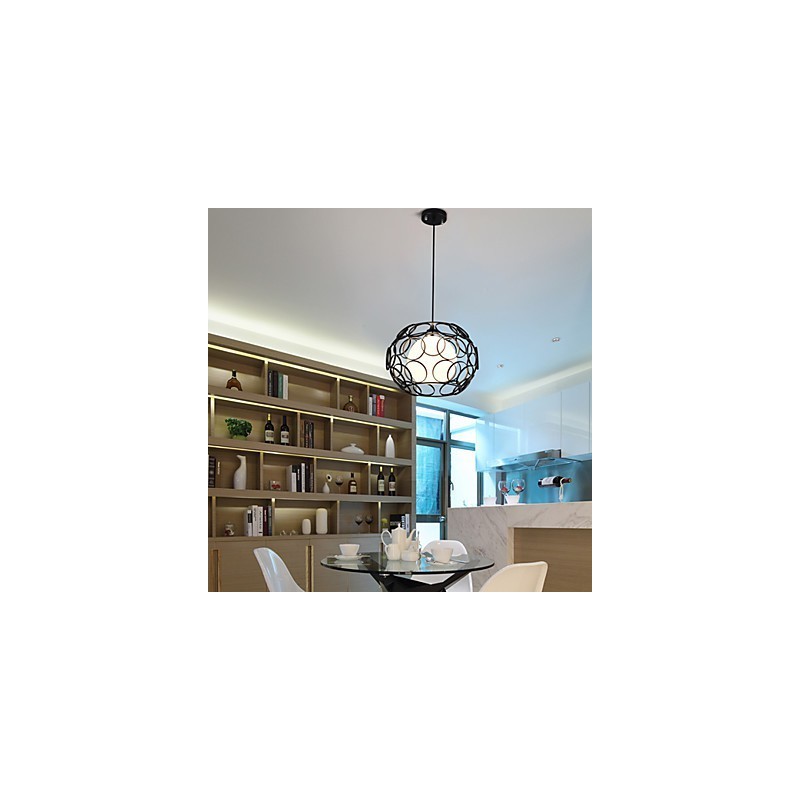 Lampe à suspension à tête unique en fer forgé et verre de style nordique