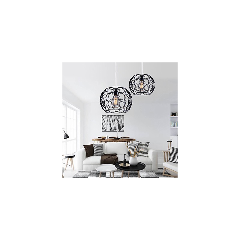 Lampe à suspension à tête unique en fer forgé et verre de style nordique