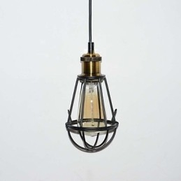 Lampe LOFT Suspension Vintage Edison Abat-jour Cage Métal Fer Noir Style Entrepôt Luminaire
