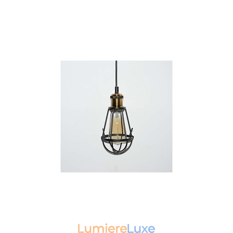 Lampe LOFT Suspension Vintage Edison Abat-jour Cage Métal Fer Noir Style Entrepôt Luminaire