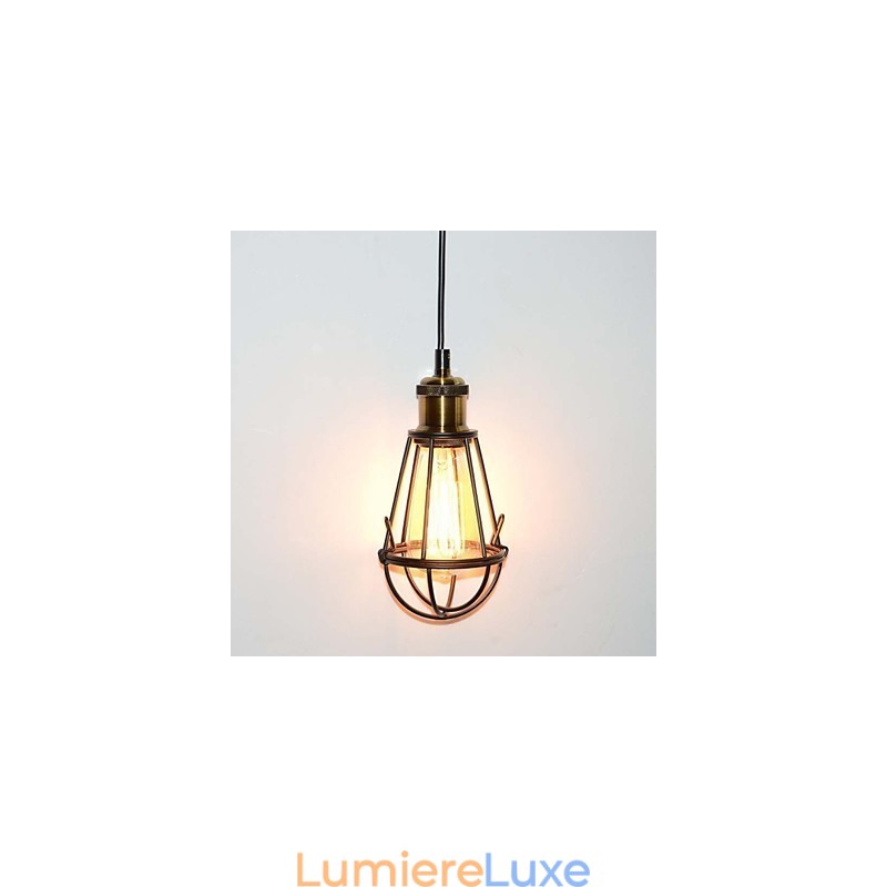 Lampe LOFT Suspension Vintage Edison Abat-jour Cage Métal Fer Noir Style Entrepôt Luminaire