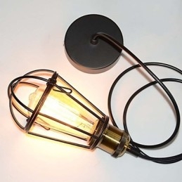 Lampe LOFT Suspension Vintage Edison Abat-jour Cage Métal Fer Noir Style Entrepôt Luminaire