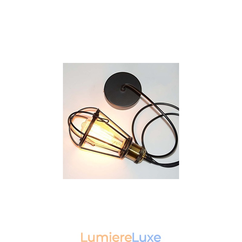 Lampe LOFT Suspension Vintage Edison Abat-jour Cage Métal Fer Noir Style Entrepôt Luminaire