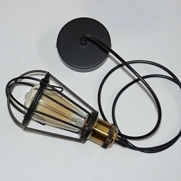 Lampe LOFT Suspension Vintage Edison Abat-jour Cage Métal Fer Noir Style Entrepôt Luminaire