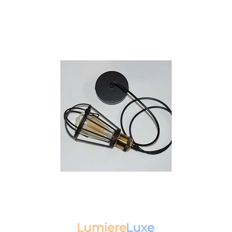 Lampe LOFT Suspension Vintage Edison Abat-jour Cage Métal Fer Noir Style Entrepôt Luminaire