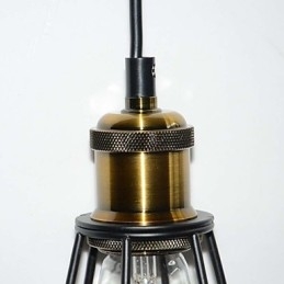 Lampe LOFT Suspension Vintage Edison Abat-jour Cage Métal Fer Noir Style Entrepôt Luminaire
