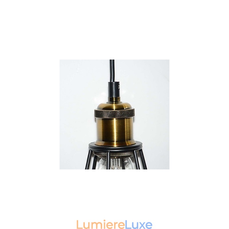 Lampe LOFT Suspension Vintage Edison Abat-jour Cage Métal Fer Noir Style Entrepôt Luminaire