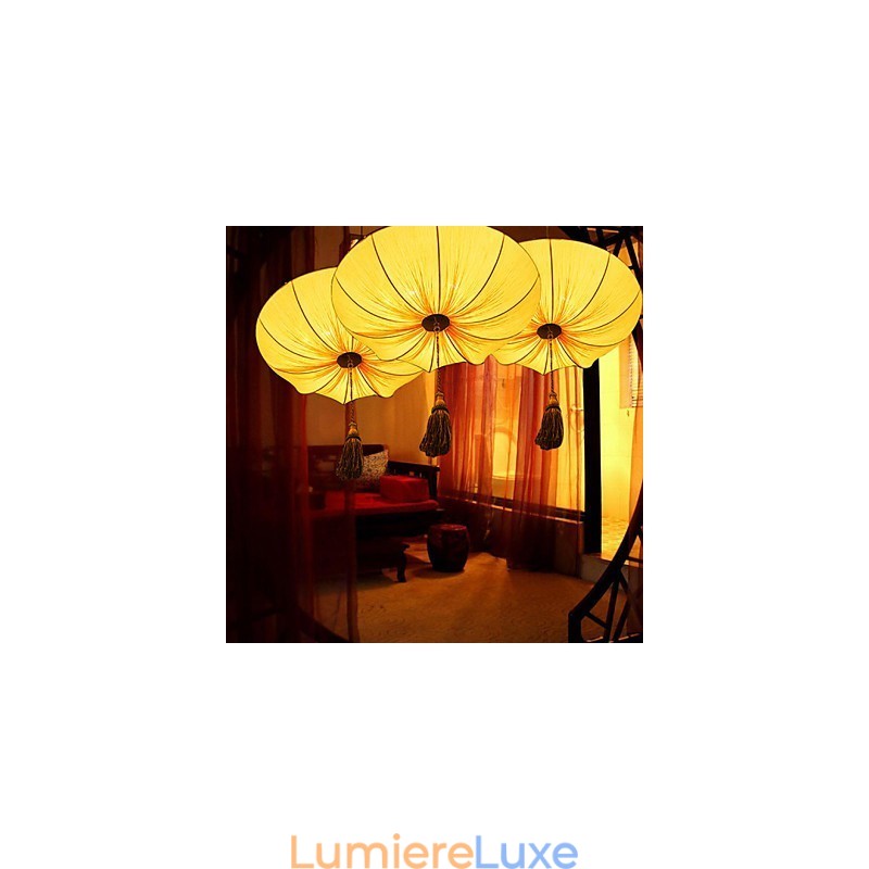 Lustre créatif rond en tissu rouge avec feuille de lotus, idéal pour un mariage, un festival ou un festival