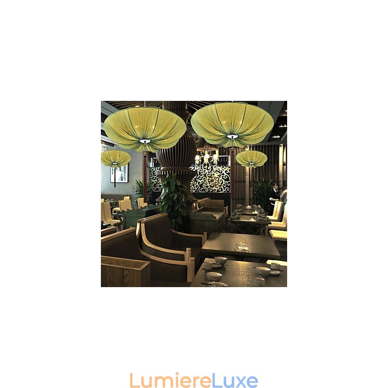 Lustre créatif rond en tissu rouge avec feuille de lotus, idéal pour un mariage, un festival ou un festival