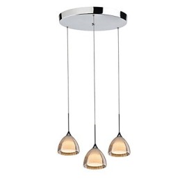 Suspension à 3 lampes à deux niveaux en verre craquelé et chrome poli
