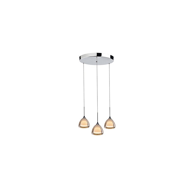 Suspension à 3 lampes à deux niveaux en verre craquelé et chrome poli