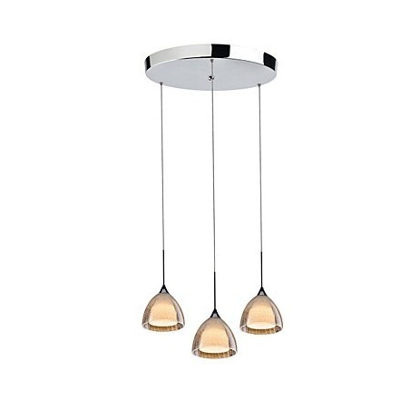 Suspension à 3 lampes à deux niveaux en verre craquelé et chrome poli Suspension à 3 lampes à deux niveaux en verre craquelé et chrome poli