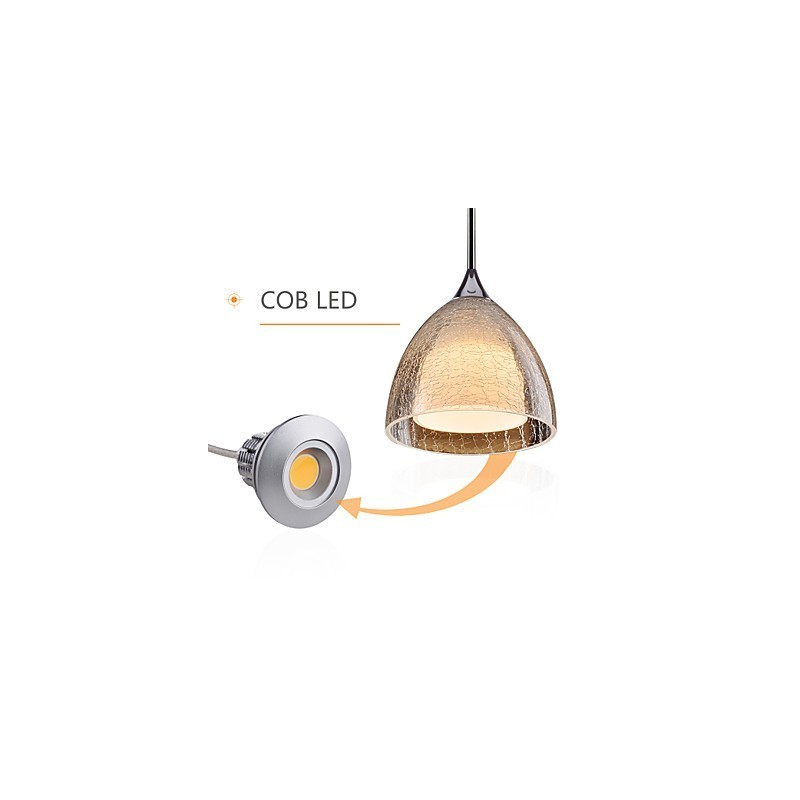 Suspension à 3 lampes à deux niveaux en verre craquelé et chrome poli