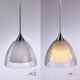 Suspension à 3 lampes à deux niveaux en verre craquelé et chrome poli