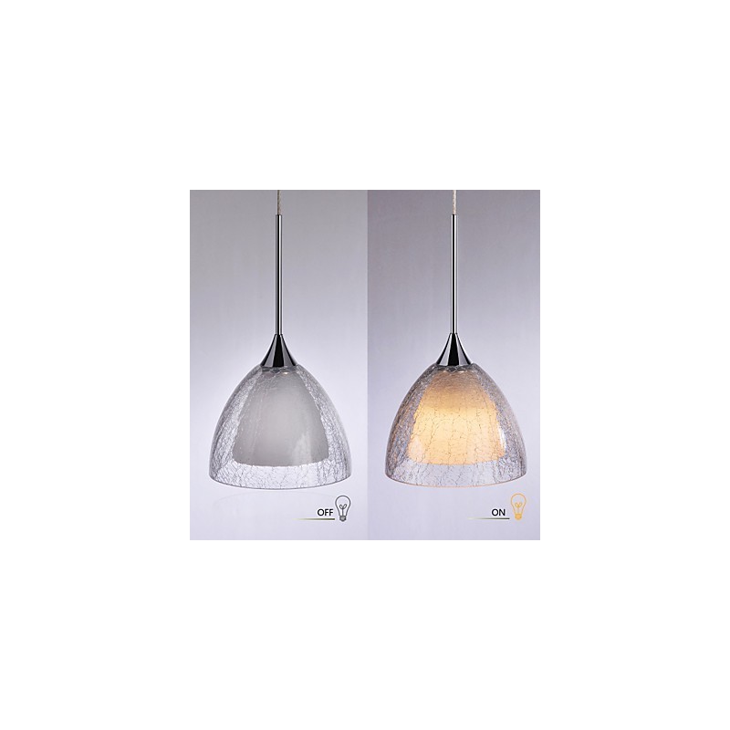 Suspension à 3 lampes à deux niveaux en verre craquelé et chrome poli