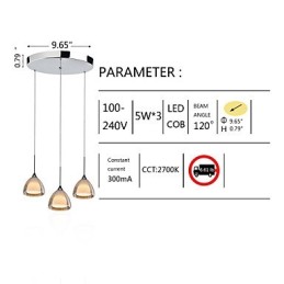 Suspension à 3 lampes à deux niveaux en verre craquelé et chrome poli