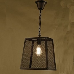 Lustre rétro industriel en fer forgé avec couvercle en filet