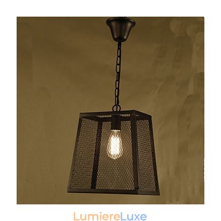 Lustre rétro industriel en fer forgé avec couvercle en filet Lustre rétro industriel en fer forgé avec couvercle en filet