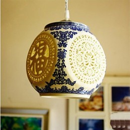 Lampe rétro en céramique pour escaliers, lustre bleu à une tête, créatif