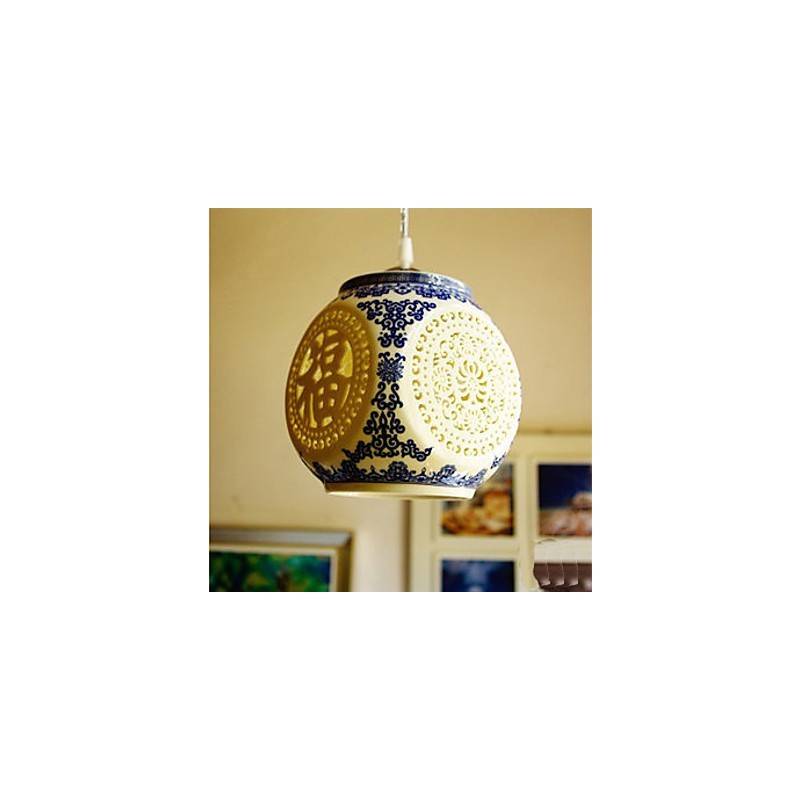 Lampe rétro en céramique pour escaliers, lustre bleu à une tête, créatif