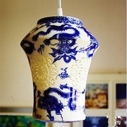 Lampe rétro en céramique, escalier, lustre bleu à une tête, créatif