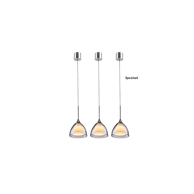 Suspension îlot à 1 lumière à deux niveaux en verre transparent et chrome poli