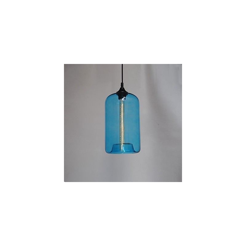 Suspension design bouteille 1 lumière avec abat-jour transparent