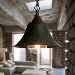 Suspension vintage en métal noir mat de taille moyenne en forme de cloche