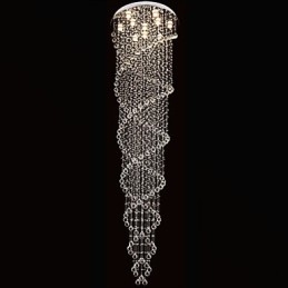 Lustre de plafond, luminaires suspendus avec cristal K9, double spirale, diamètre 70 cm, hauteur 300 cm