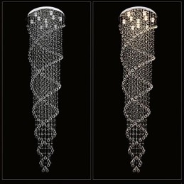 Lustre de plafond, luminaires suspendus avec cristal K9, double spirale, diamètre 70 cm, hauteur 300 cm