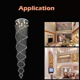 Lustre de plafond, luminaires suspendus avec cristal K9, double spirale, diamètre 70 cm, hauteur 300 cm