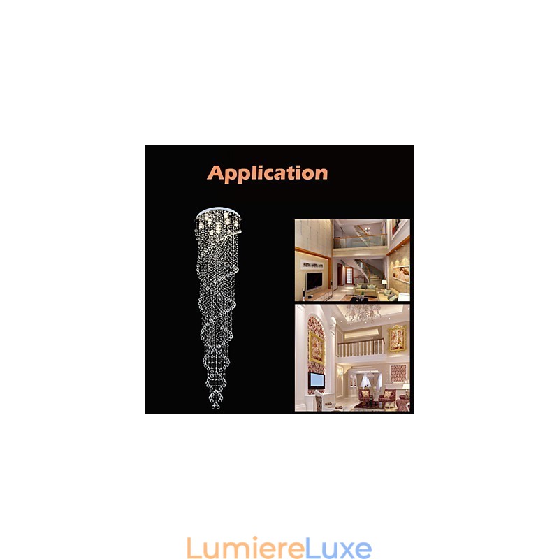 Lustre de plafond, luminaires suspendus avec cristal K9, double spirale, diamètre 70 cm, hauteur 300 cm