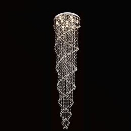 Lustre de plafond, luminaires suspendus avec cristal K9, double spirale, diamètre 70 cm, hauteur 300 cm