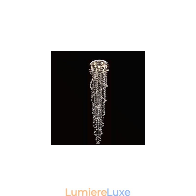 Lustre de plafond, luminaires suspendus avec cristal K9, double spirale, diamètre 70 cm, hauteur 300 cm