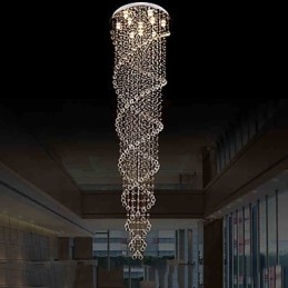 Lustre de plafond, luminaires suspendus avec cristal K9, double spirale, diamètre 70 cm, hauteur 300 cm