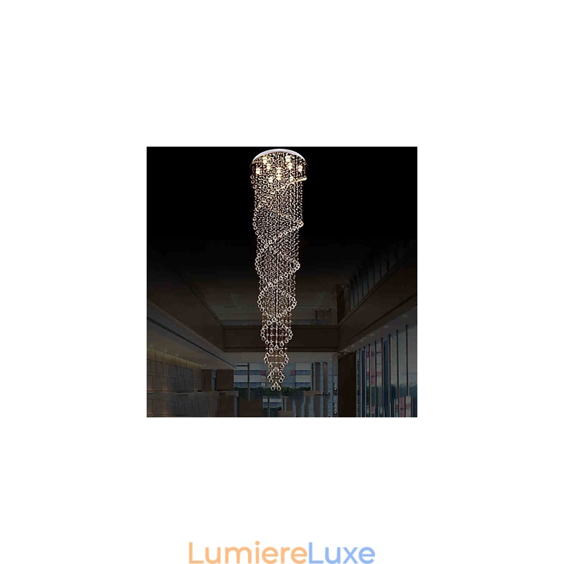 Lustre de plafond, luminaires suspendus avec cristal K9, double spirale, diamètre 70 cm, hauteur 300 cm