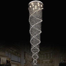Lustre de plafond, luminaires suspendus avec cristal K9, double spirale, diamètre 70 cm, hauteur 300 cm